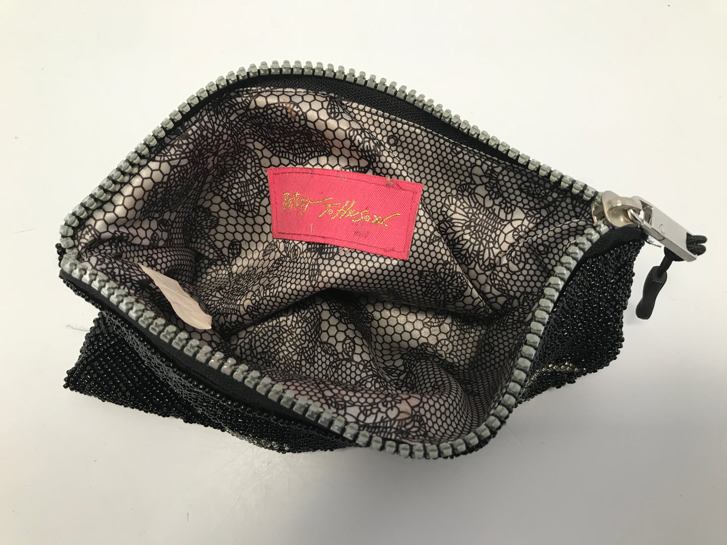 1980's Betsey 8x5in  Vintage Beaded Zip Up Bag Makeup Case Bag