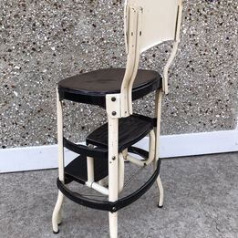 Grandma Antique Vintage All Metal Kitchen Step Chair Stool with Slide Out Steps 35" high RARE