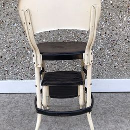 Grandma Antique Vintage All Metal Kitchen Step Chair Stool with Slide Out Steps 35" high RARE