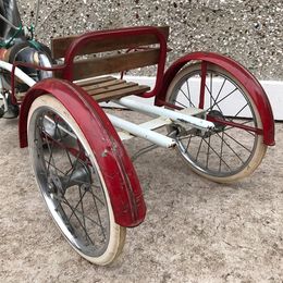 Antique Toys 1940 MOBO Child's Ride On Pedal Toy Horse with Sulky Cart Original Metal Wood RARE