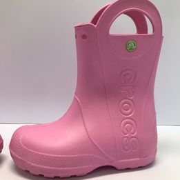 Rain boots Child Size 2 Junior Crocks Fancy Pink As New