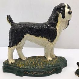 Grandma Antique English Springer Spaniel Traditional Cast Iron Dog Door Stops Bookends Mom Pup RARE