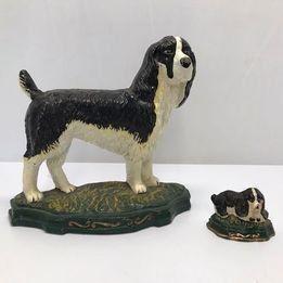 Grandma Antique English Springer Spaniel Traditional Cast Iron Dog Door Stops Bookends Mom Pup RARE