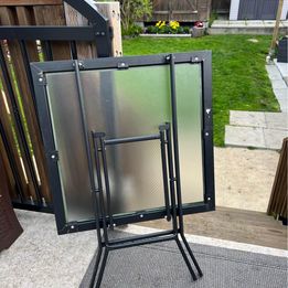 Cottage Folding Patio Garden Outside Entertaining Table Metal and Glass Excellent 25x25x28 inch