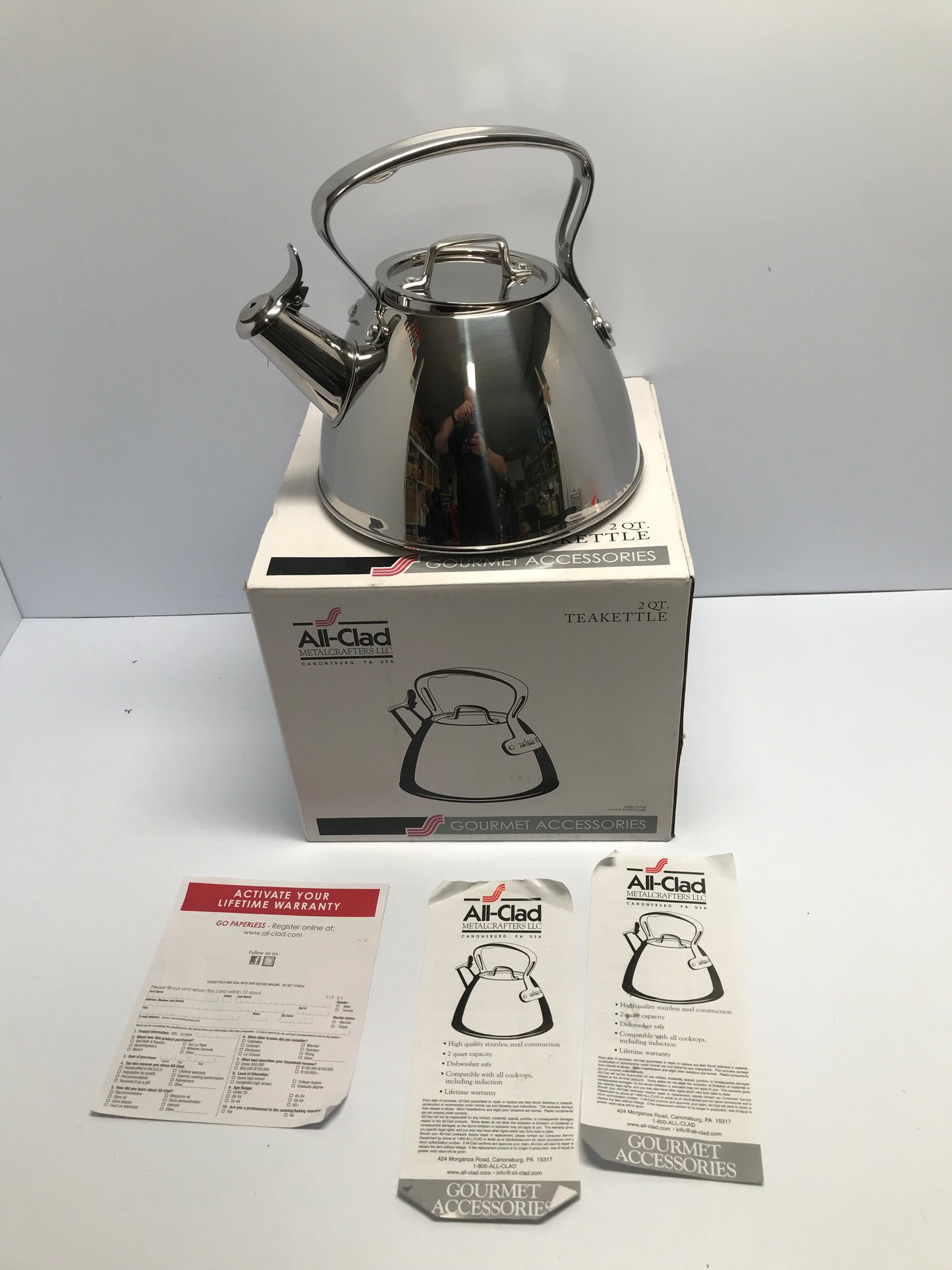 All-Clad Tea Pot Kettle New In Box 2 Quarts