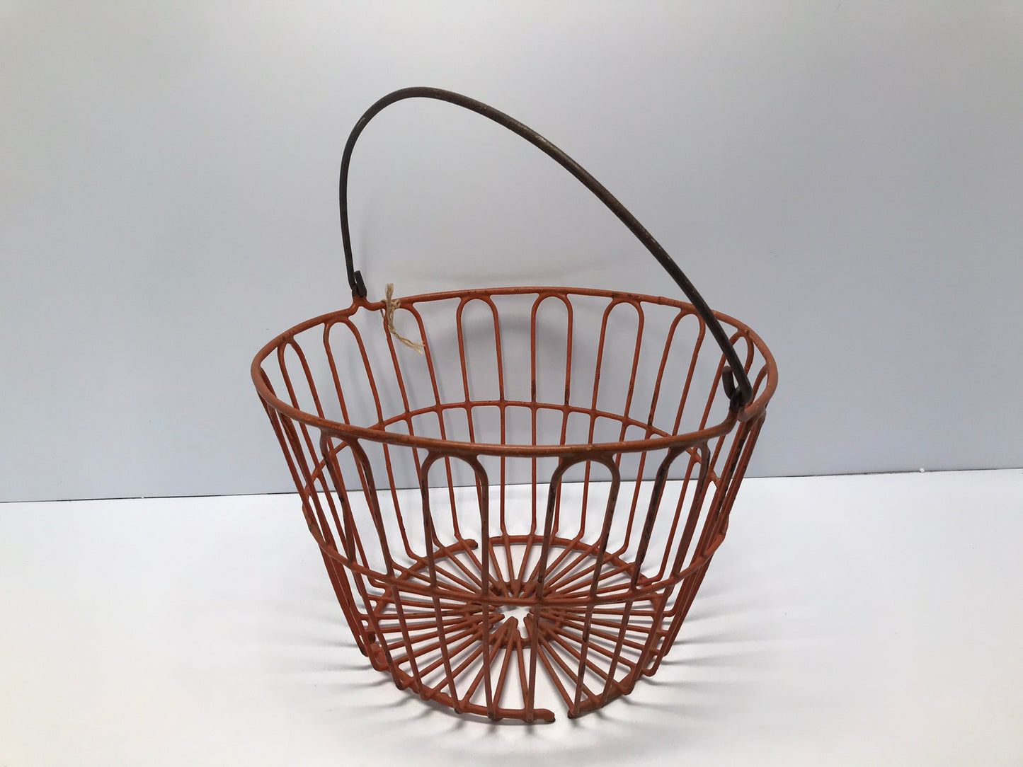 Antique Authentic Vintage Egg Basket - Old Orange  Rubber-coated Wire Gathering Basket - Rustic Farm house Decor - Large Round Produce Container RARE