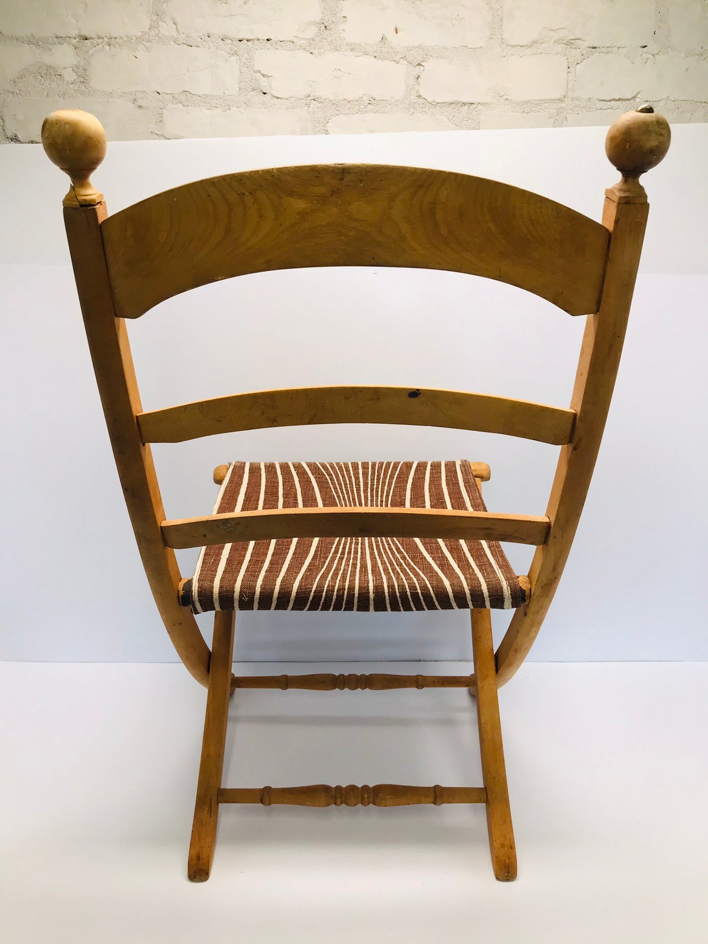 Antique Vintage Summer Porch Beach Folding Sling Chair Solid Wood Hand Made