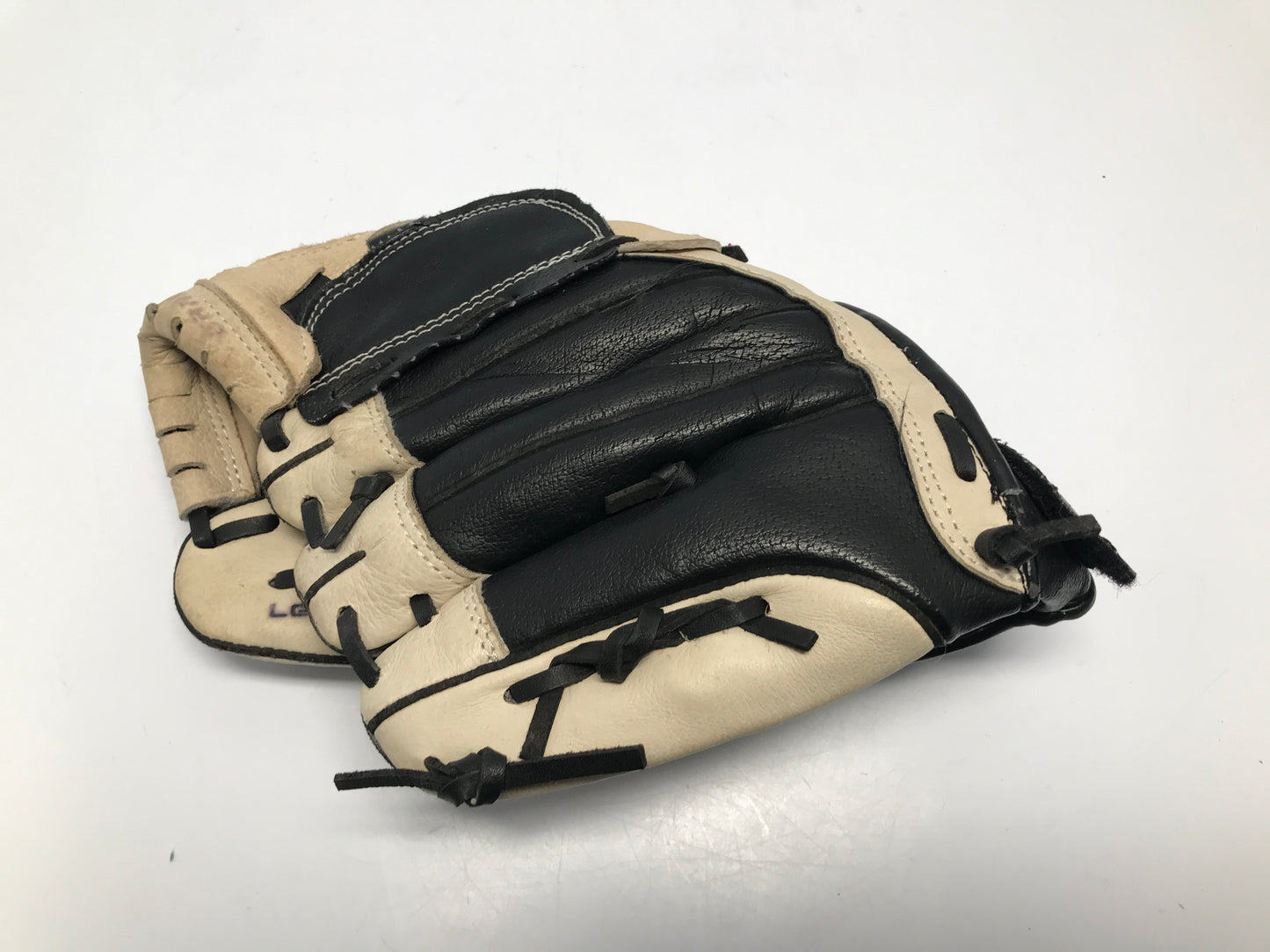 Baseball Glove 11 inch Junior Easton Leather Tan and Black Fits on Left Hand Like New