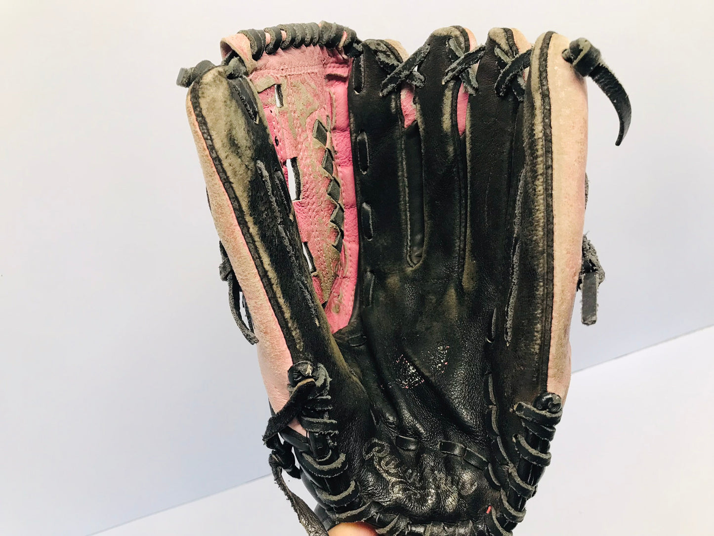 Baseball Glove Adult Size 12.5 inch Rawlings Black Pink Leather Fits on Left Hand