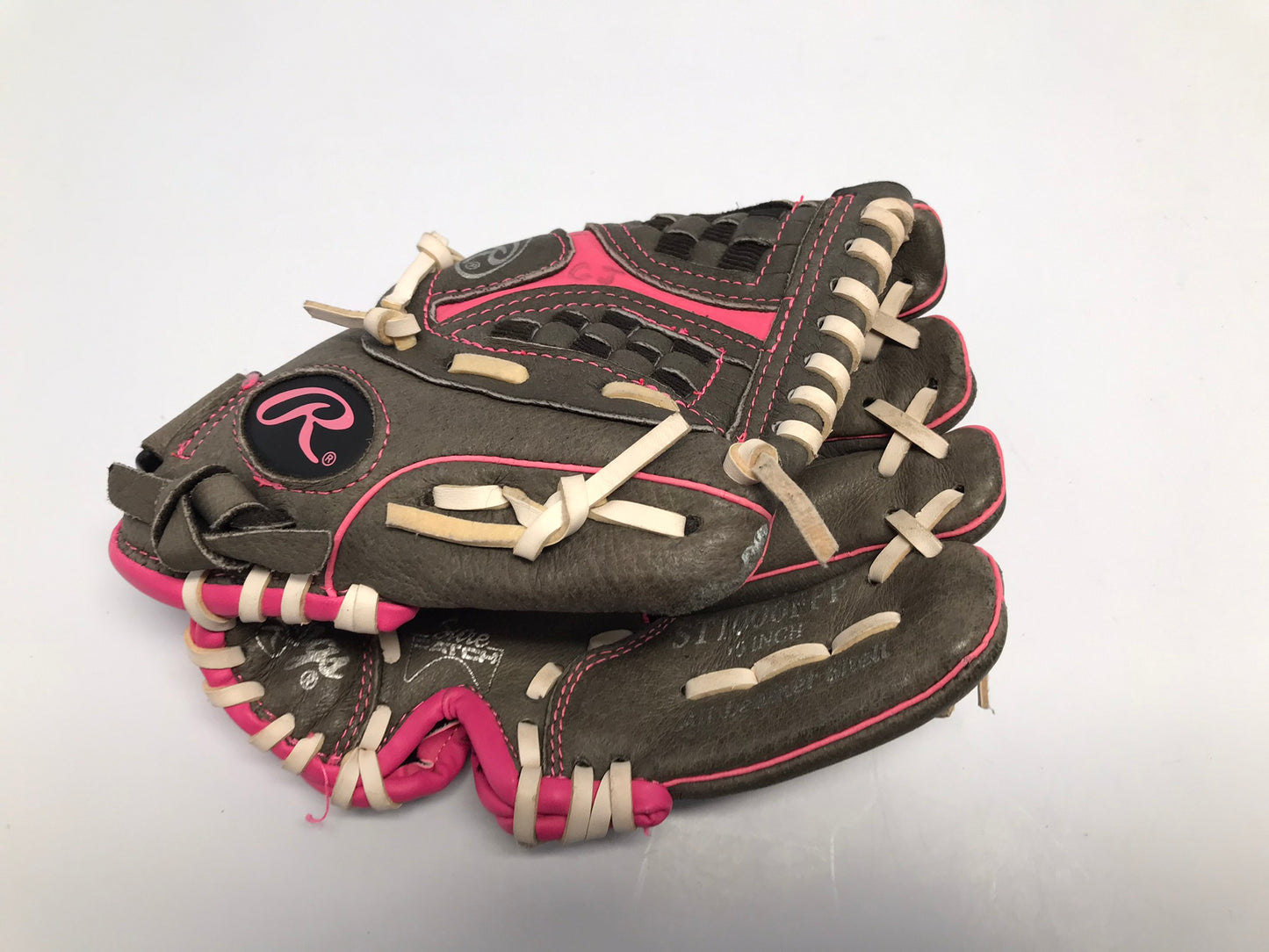 Baseball Glove Child Size 10 inches Rawlings Grey Pink Leather Fits On Left