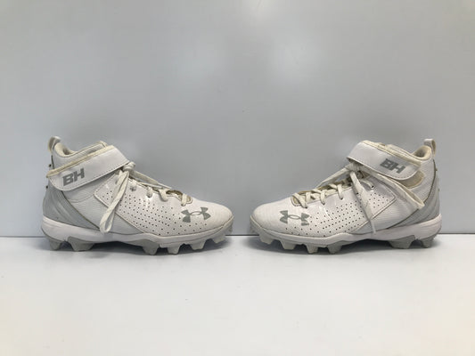 Baseball Shoes Cleats Child Size 5 Under Armour High Tops White Grey Excellent
