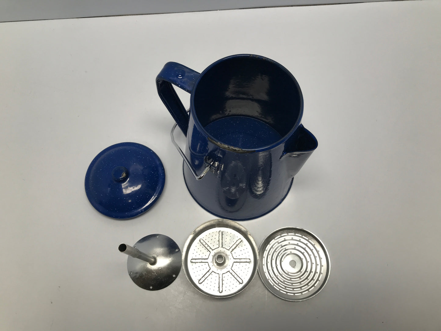 Camping Coffee Perculator Enamel Wear Pot Complet Blue Egg Speckle