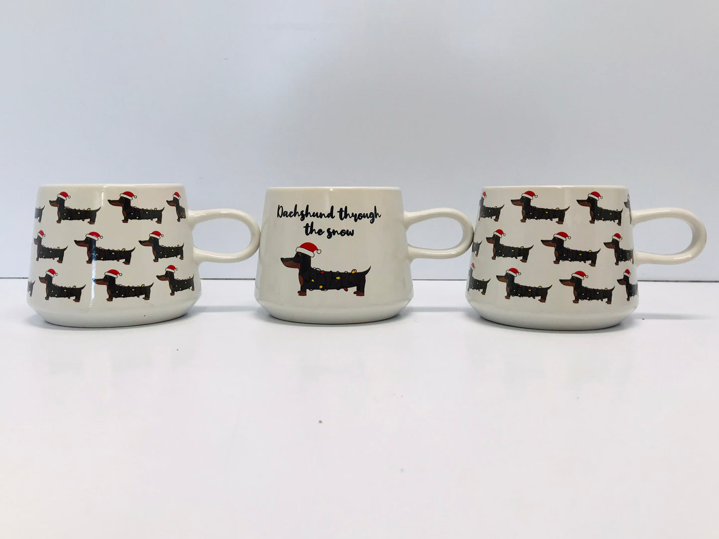 Christmas Cheer With Set of 3 Dachshund Through The Christmas Snow Coffee Hot Chocolate Tea Mugs Adorable