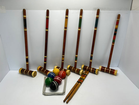 Croquet Outdoor Game Vintage 1970's Original Set With Wood Balls Large Family Size RARE