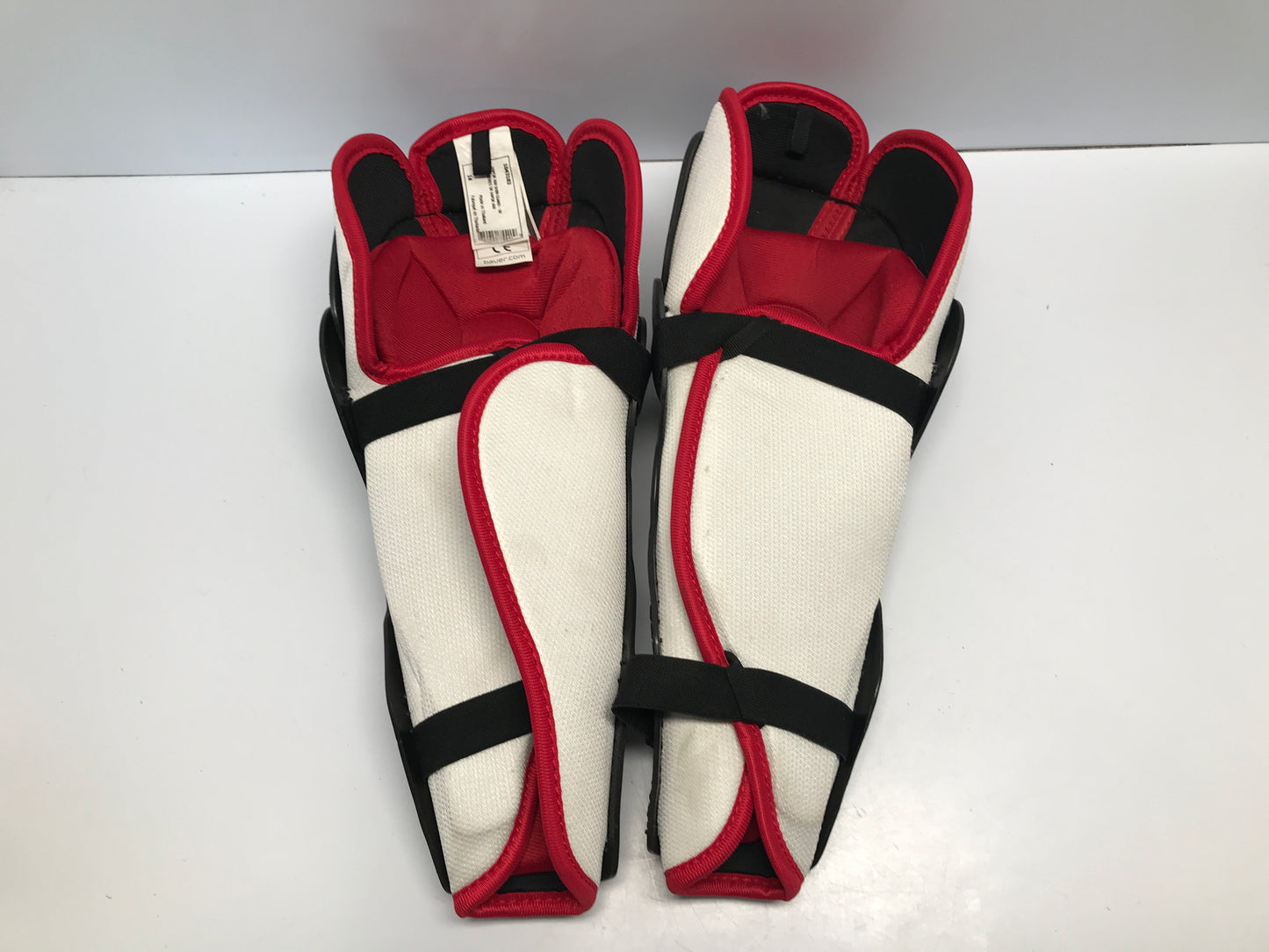 Hockey Shin Pads Men's Senior 14in Bauer Vapor X.60 Black White Red Calf Wrap Removable Liner Excellent 40 1