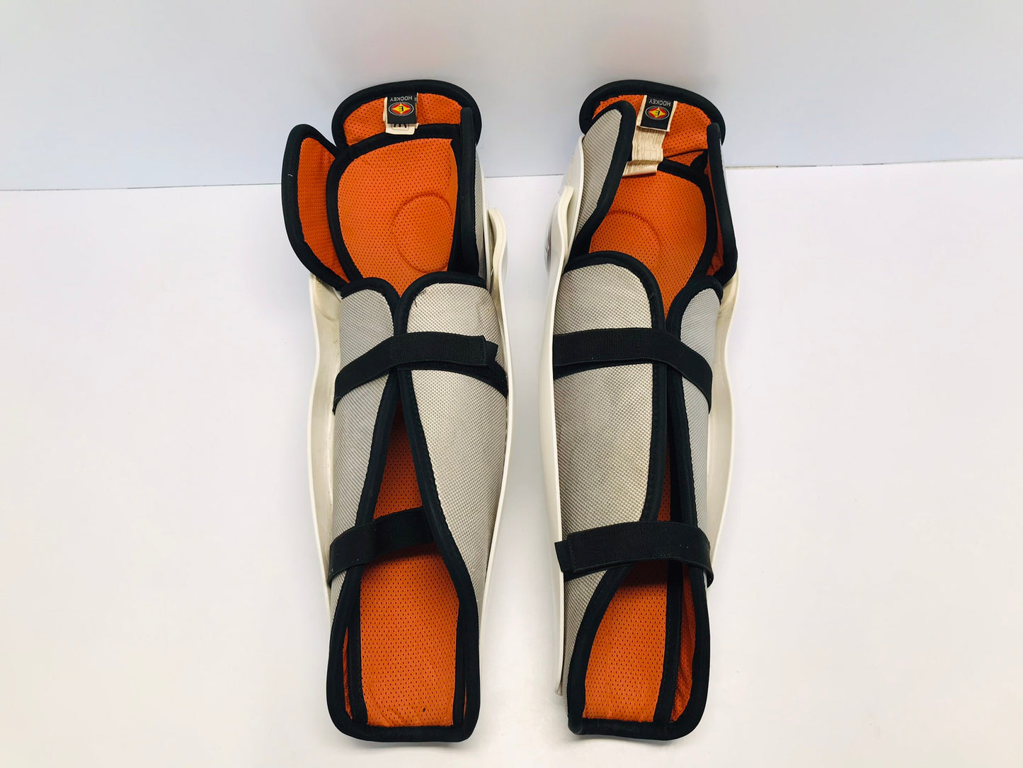 Hockey Shin Pads Men's size 16 inch Easton White Grey Orange Excellent