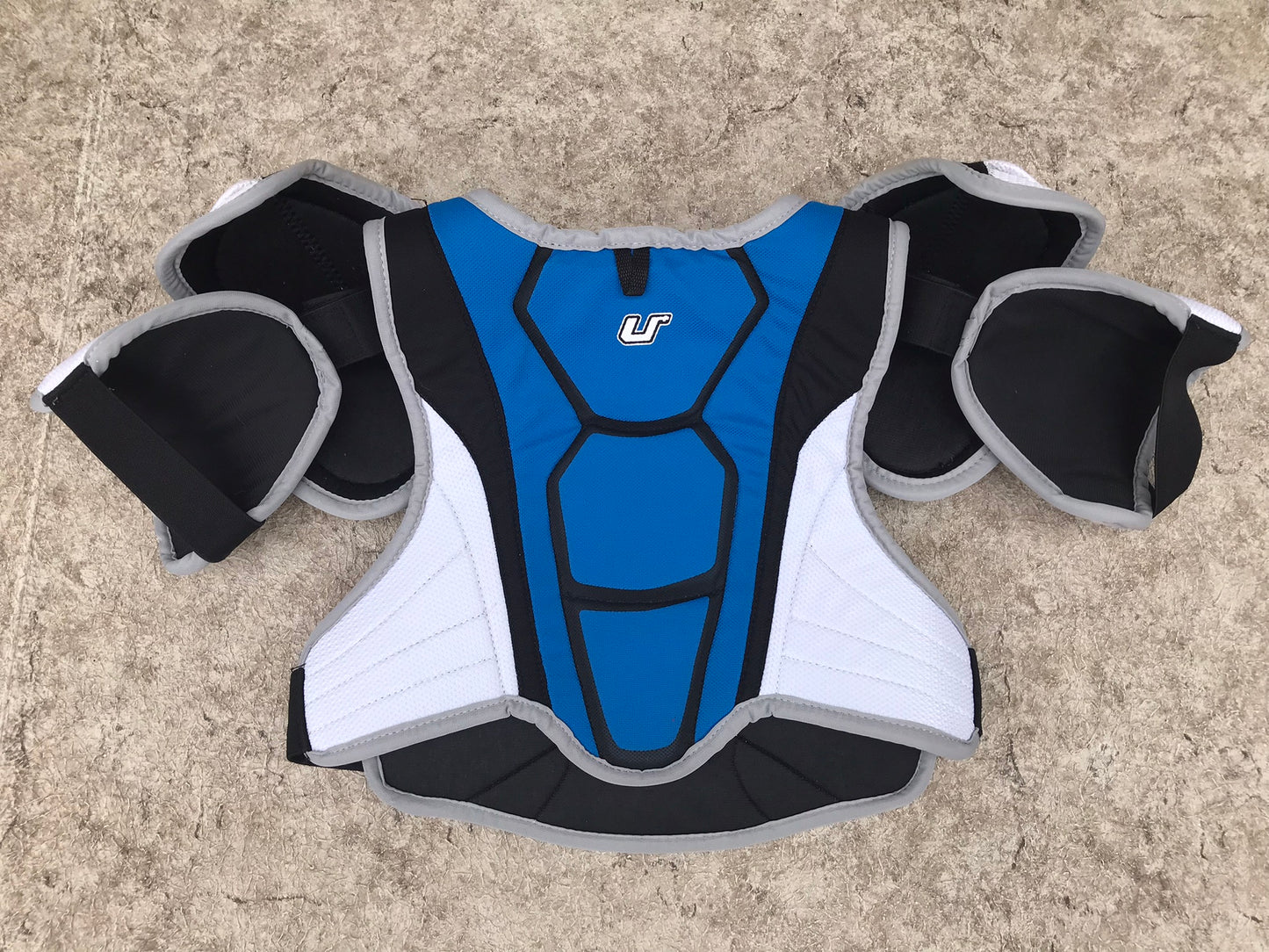 Hockey Shoulder Chest Pad Child Size Junior Large 10-12 CCM Excellent White Back Blue