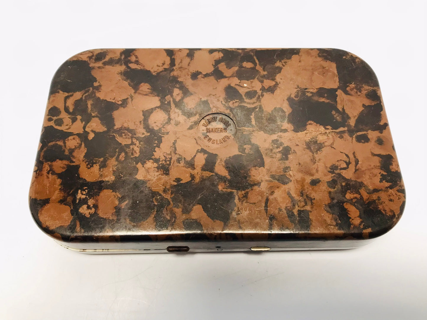 Great Grandpa's Antique 1934 Hardy Bros England Neroda Dry Fly Salmon Fishing Box RARE 6.2 x 4"5 x 4"