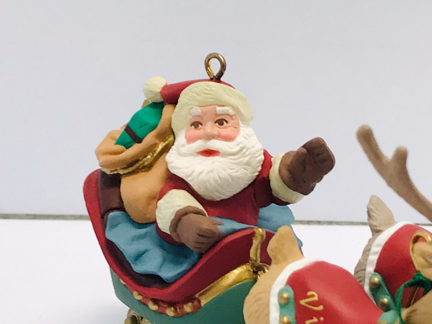 Christmas Ornaments Santa and His Team Of Reindeers 14" long Genly Used