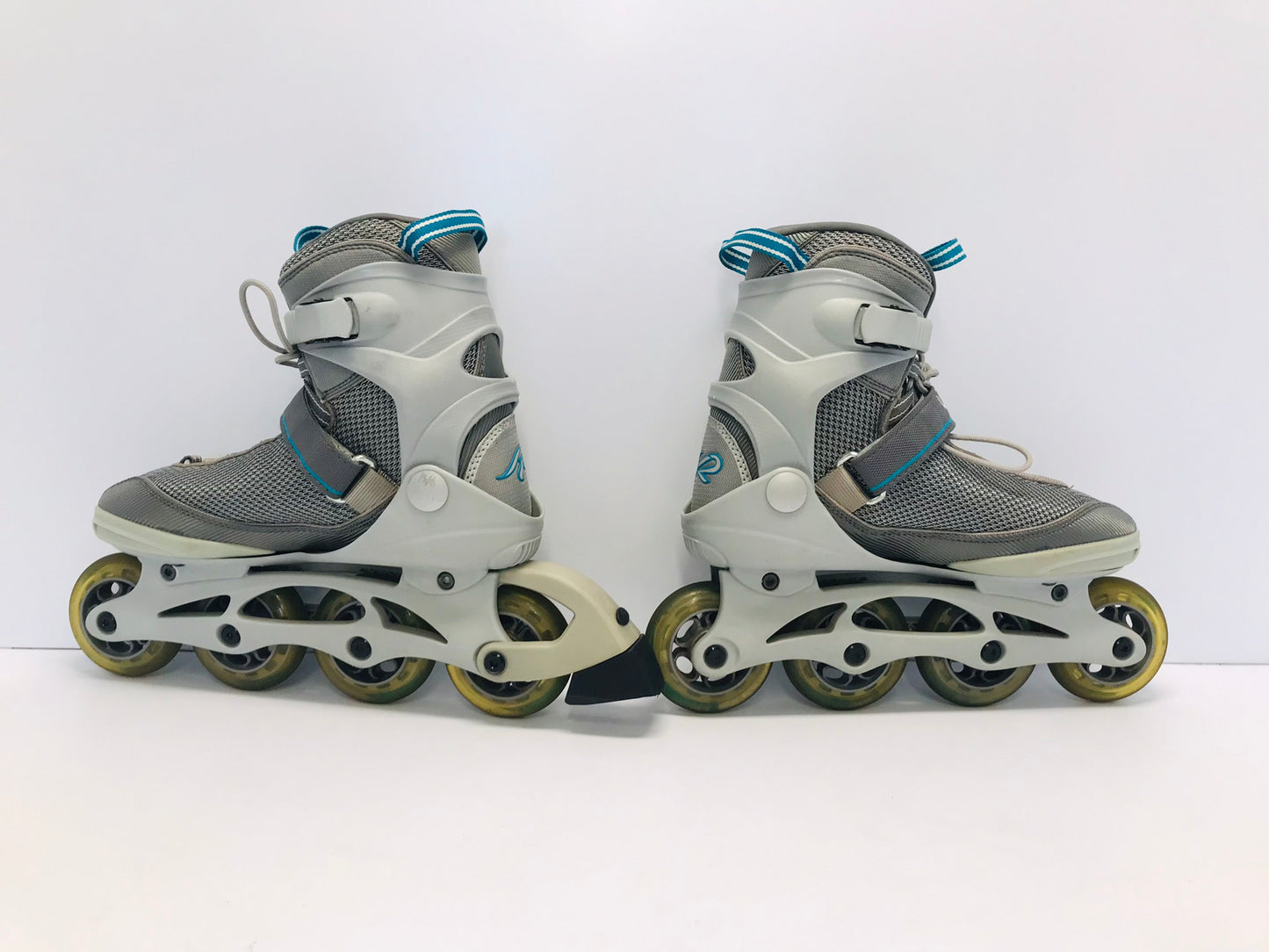 Inline Roller Skate Ladies Size 8 K-2 Blue Teal Grey Rubber Wheels Excellent