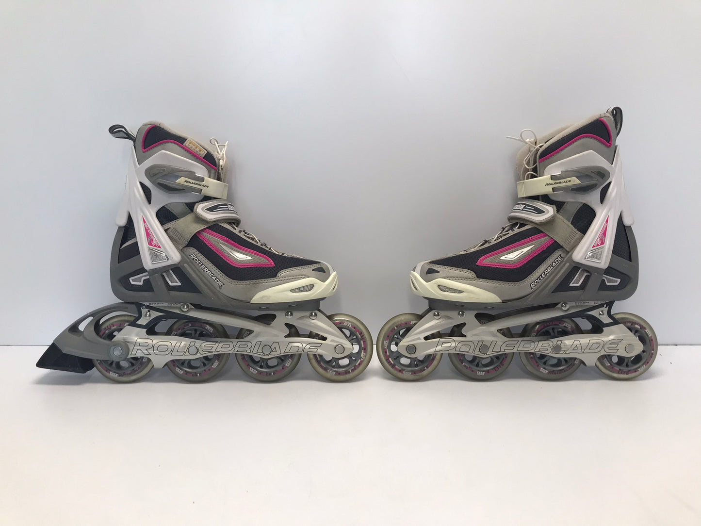 Inline Roller Skates Ladies Size 7 Rollerblades Grey Pink Rubber Wheels Excellent