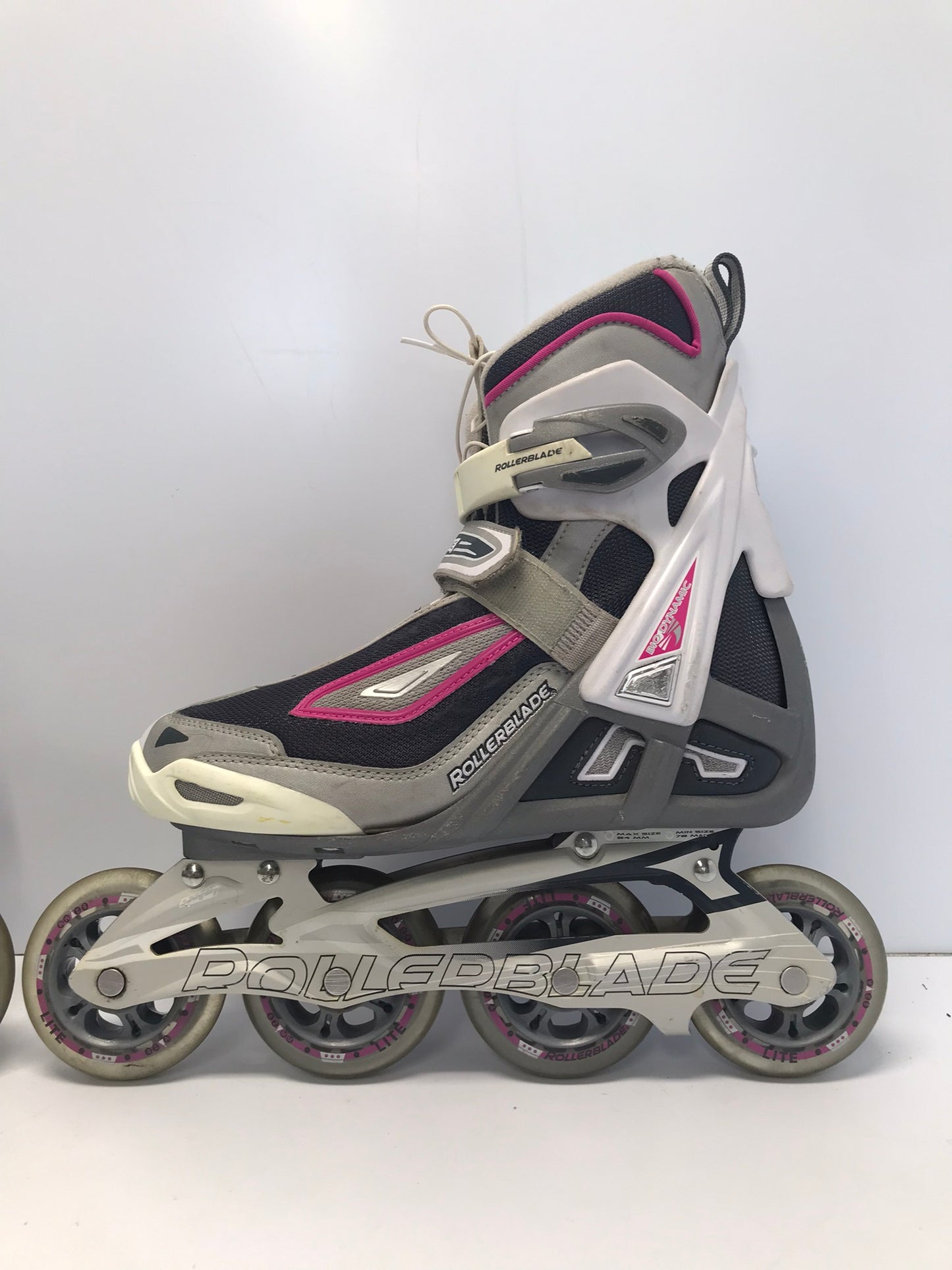 Inline Roller Skates Ladies Size 7 Rollerblades Grey Pink Rubber Wheels Excellent