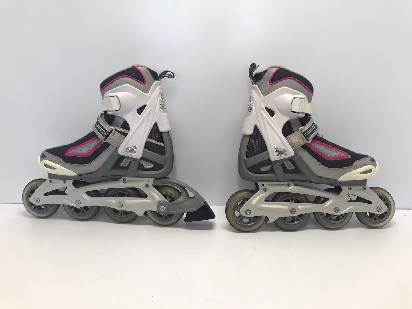 Inline Roller Skates Ladies Size 7 Rollerblades Grey Pink Rubber Wheels Excellent