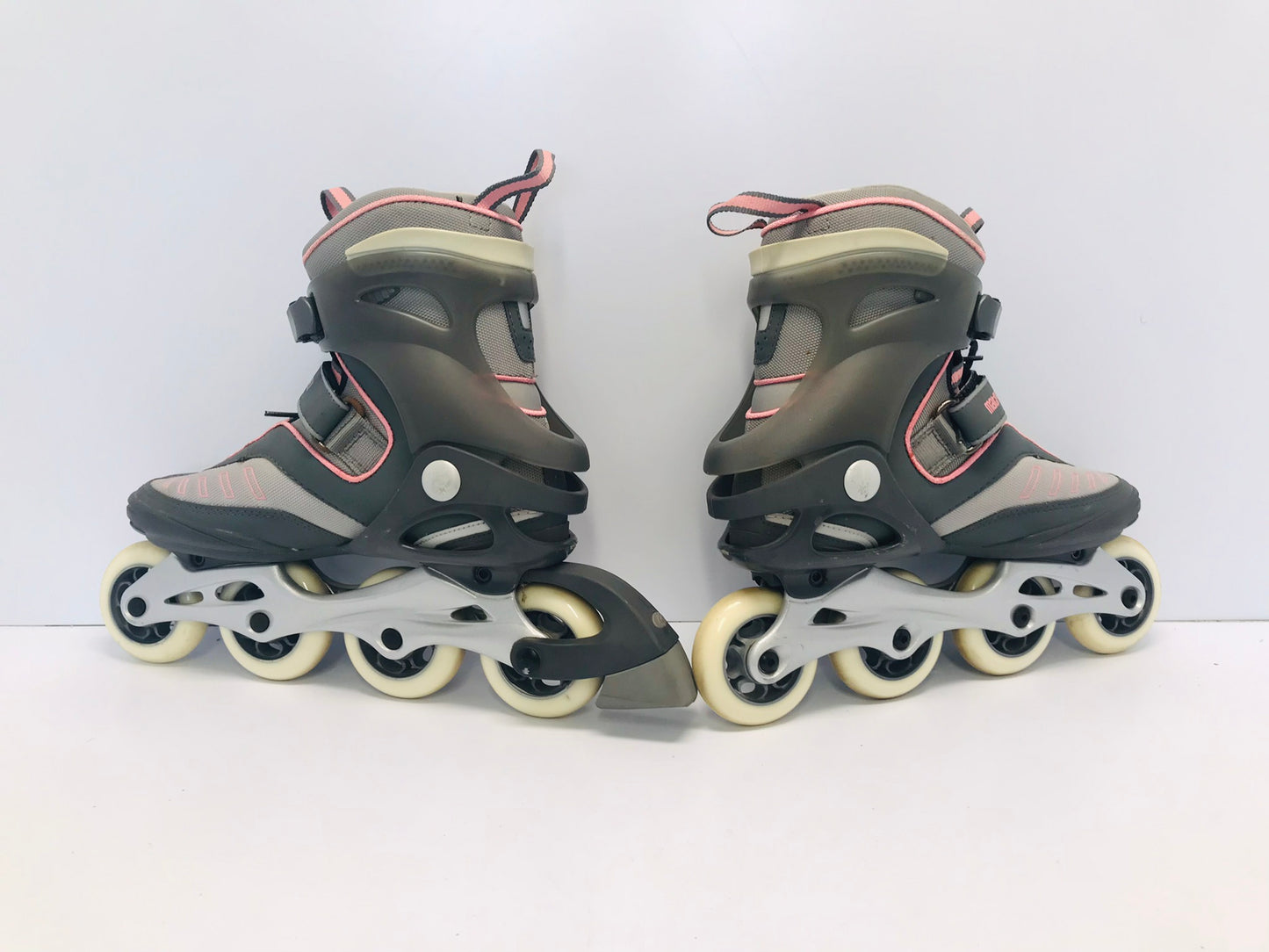 Inline Roller Skates Ladies Size 9 K-2 Grey Pink Rubber Wheels Excellent