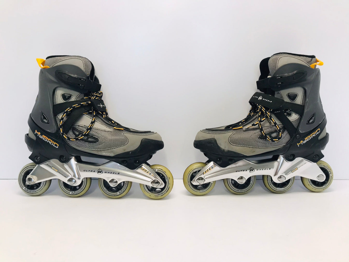 Inline Roller Skates Men's Size 10 Ultra Wheels Black Grey Yellow Rubber Wheels