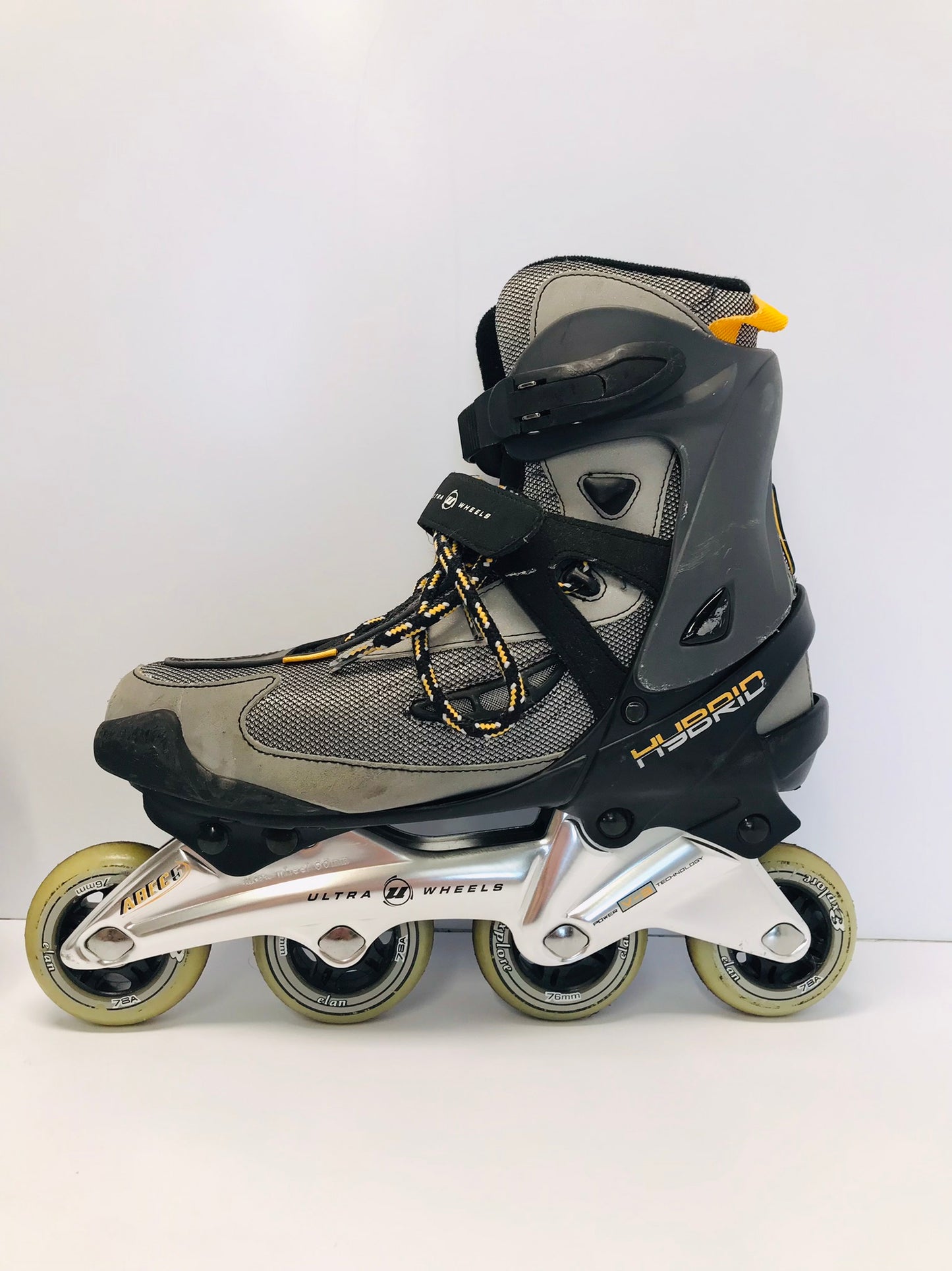 Inline Roller Skates Men's Size 10 Ultra Wheels Black Grey Yellow Rubber Wheels