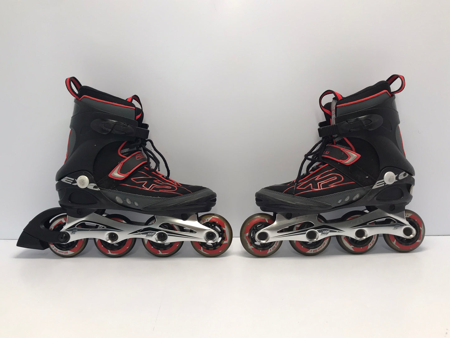 Inline Roller Skates Men's Size 8 K-2 Rubber Wheels Black Red Like New