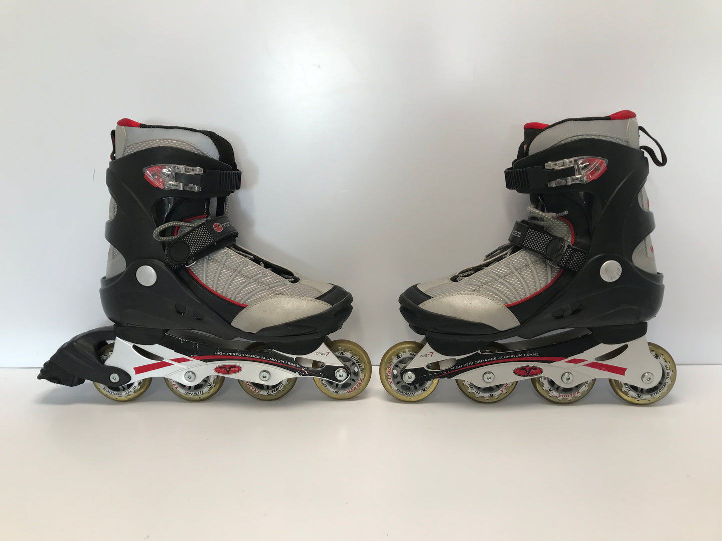 Inline Roller Skates Men's Size 9 Ladies Women's Size 10 Vortex Black Red Grey Excellent