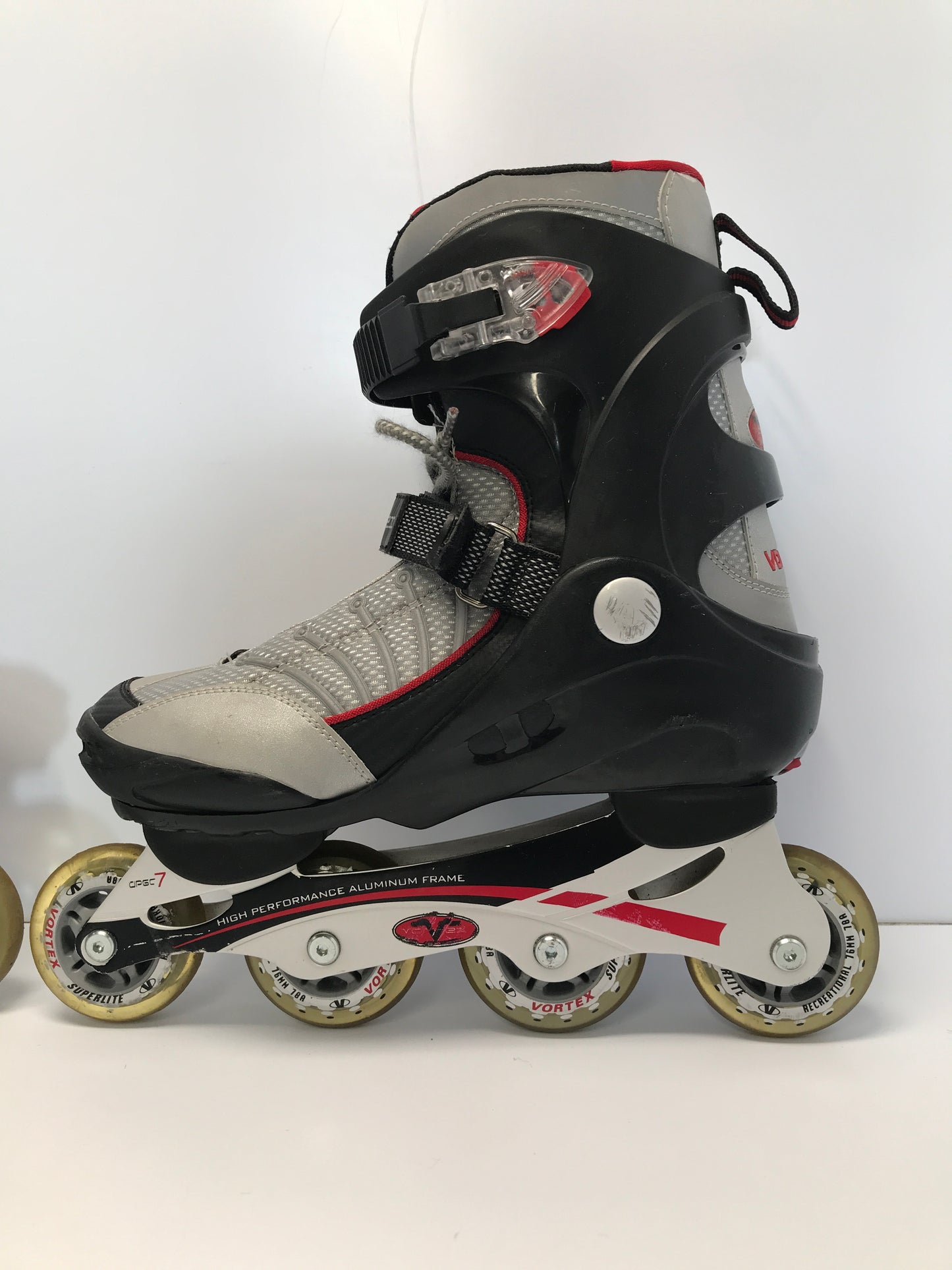 Inline Roller Skates Men's Size 9 Ladies Women's Size 10 Vortex Black Red Grey Excellent