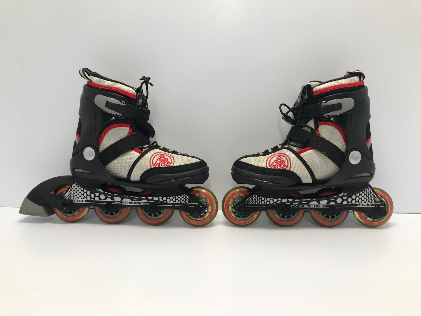 Inline Skates Child Size 1-5Adjustable K.2 Merline Black Red Rubber Tires Excellent