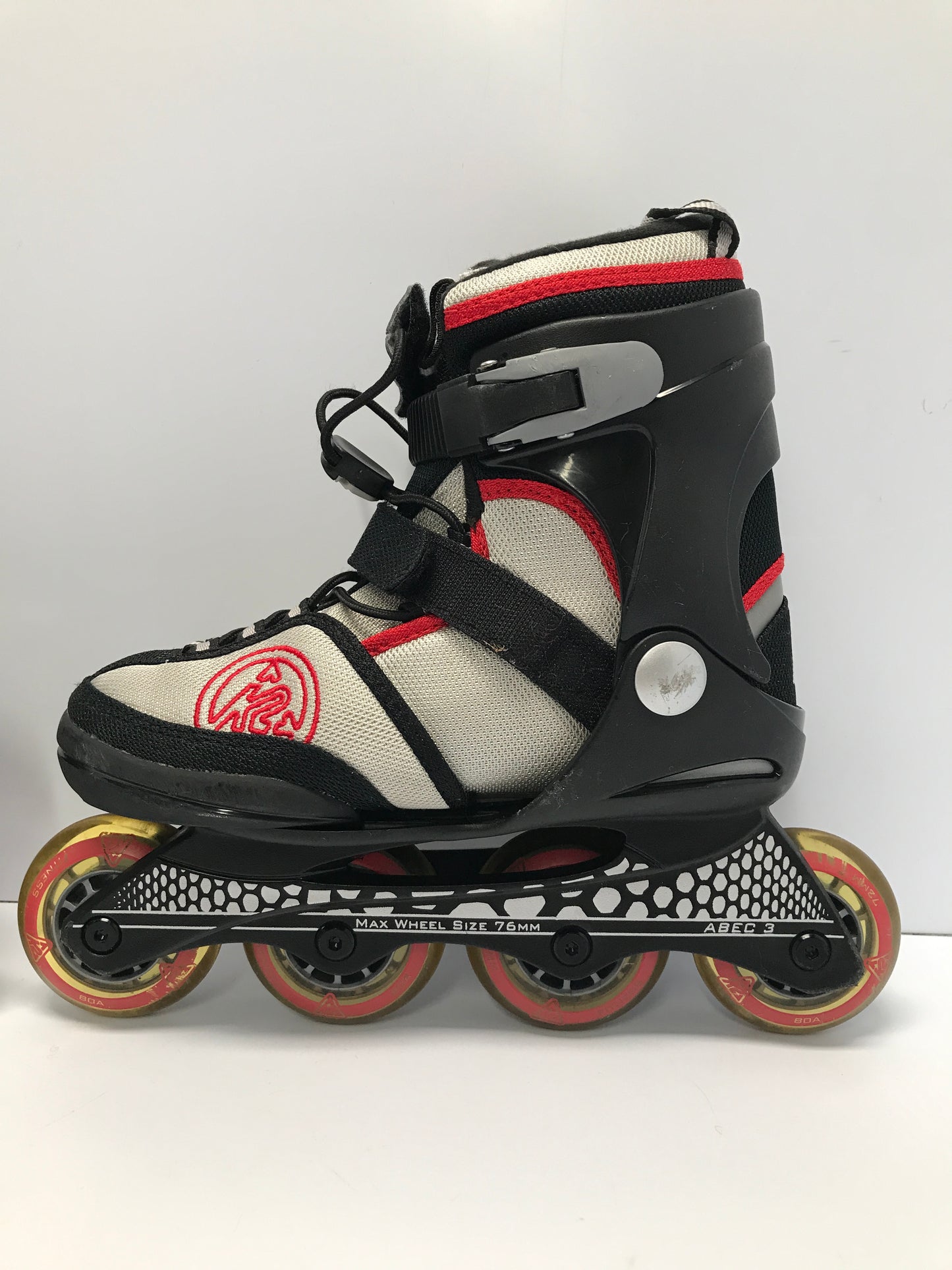 Inline Skates Child Size 1-5Adjustable K.2 Merline Black Red Rubber Tires Excellent