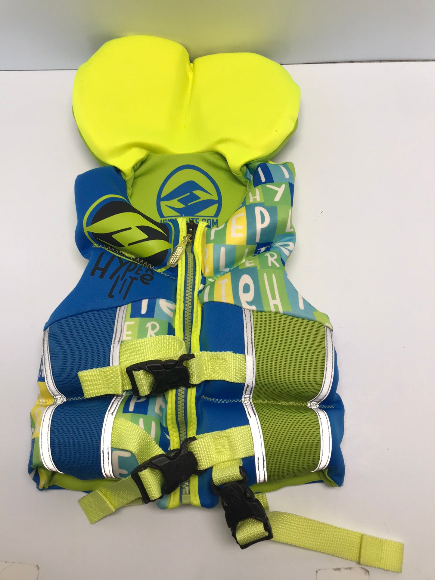 Life Jacket Child Size 30-60lbs Neoprene Hyper Lite Lime Blue Transport Canada Approved Like New