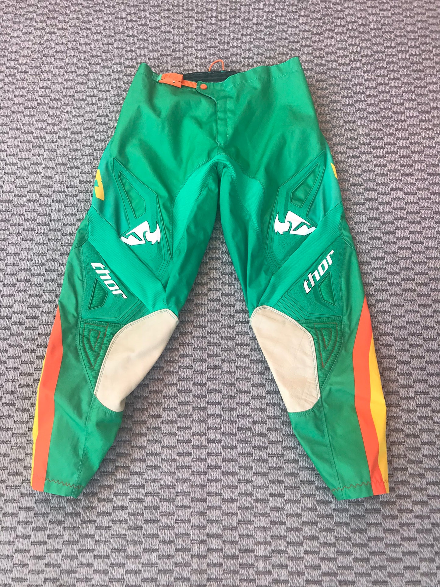 Motocross Dirt Bike BMX Pants Men's Size 32-34 inch Thor Green and Tangerine Like New