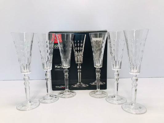 NEW in Box 6 pc Crystal Champagne Glasses Made In Italy