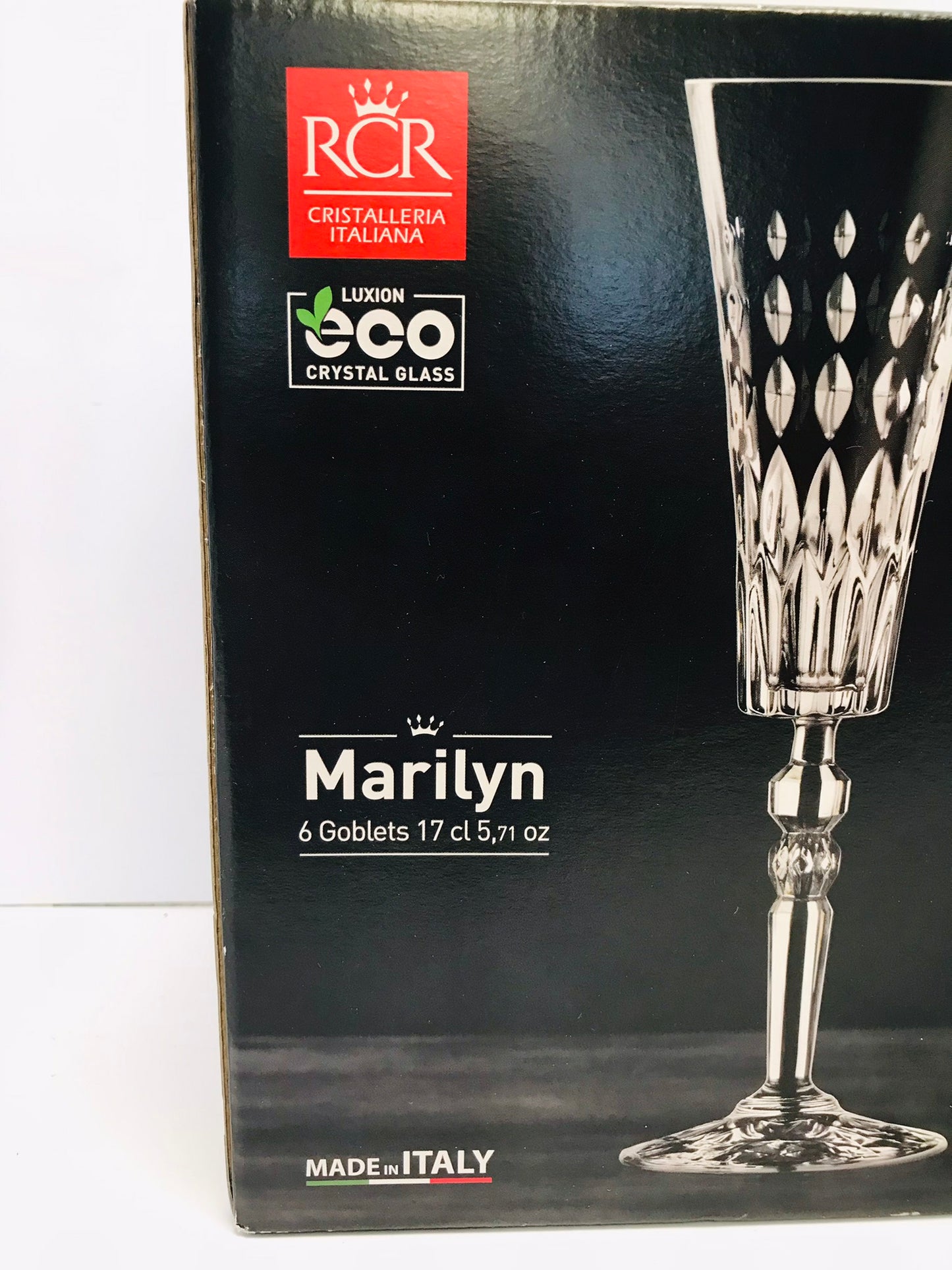 NEW in Box 6 pc Crystal Champagne Glasses Made In Italy