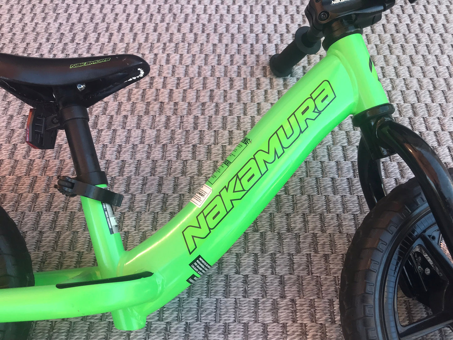 Nakamura Kids' 12 Balance Run Bike Foam Wheels Adjustable Height Lime and Black Excellent Condition