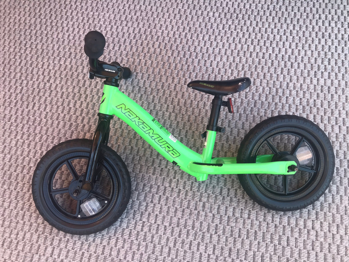 Nakamura Kids' 12 Balance Run Bike Foam Wheels Adjustable Height Lime and Black Excellent Condition