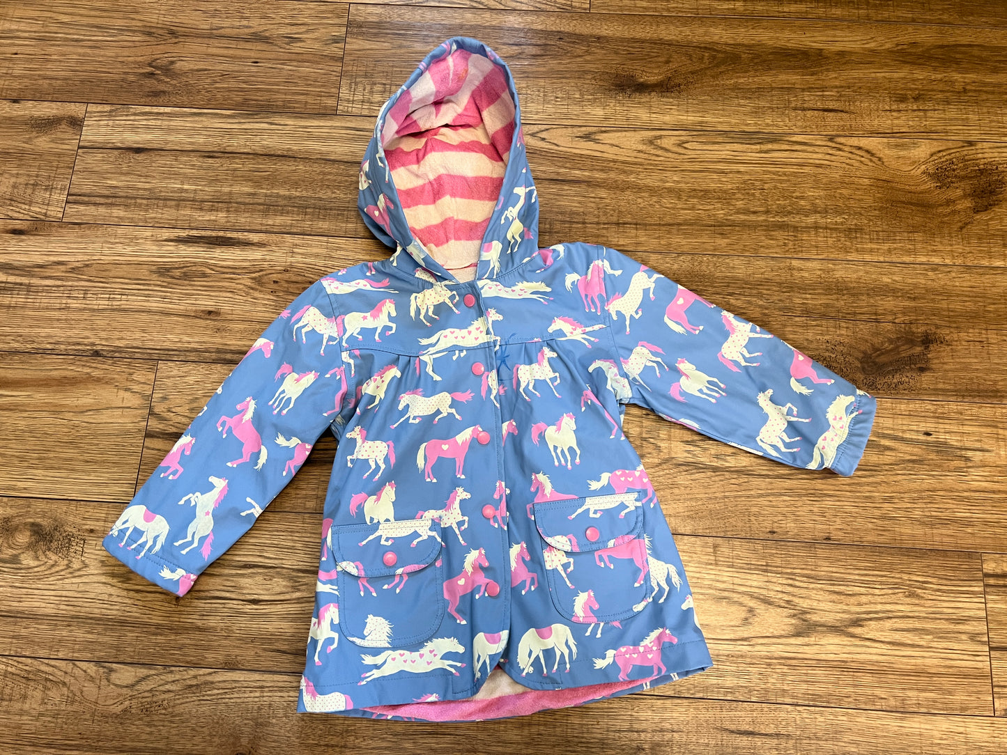 Rain Coat Child Size 4 Hatley Pink Blue Pony