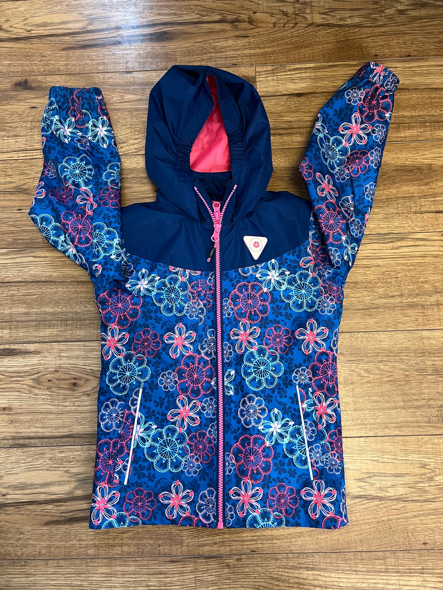 Rain Coat Child Size 6x Gusti Marine Blue Pink Double Zipper Like New