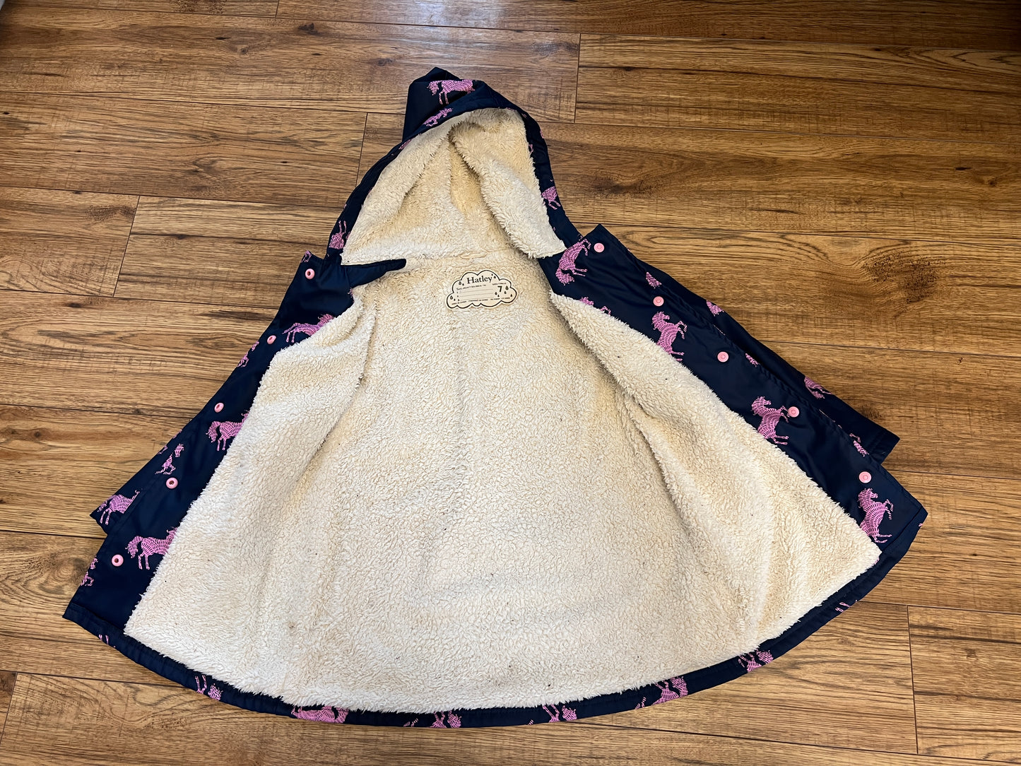 Rain Coat Child Size 7 Hatley Blue Pink Unicorn Minor Nicks On Back