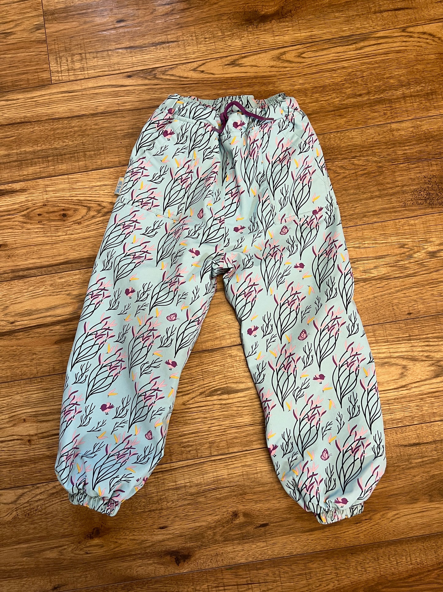 Rain Pants Child Size 4 Jan And Jul Rain Snow Fleece Lined Blue Purple Butterflys Like New