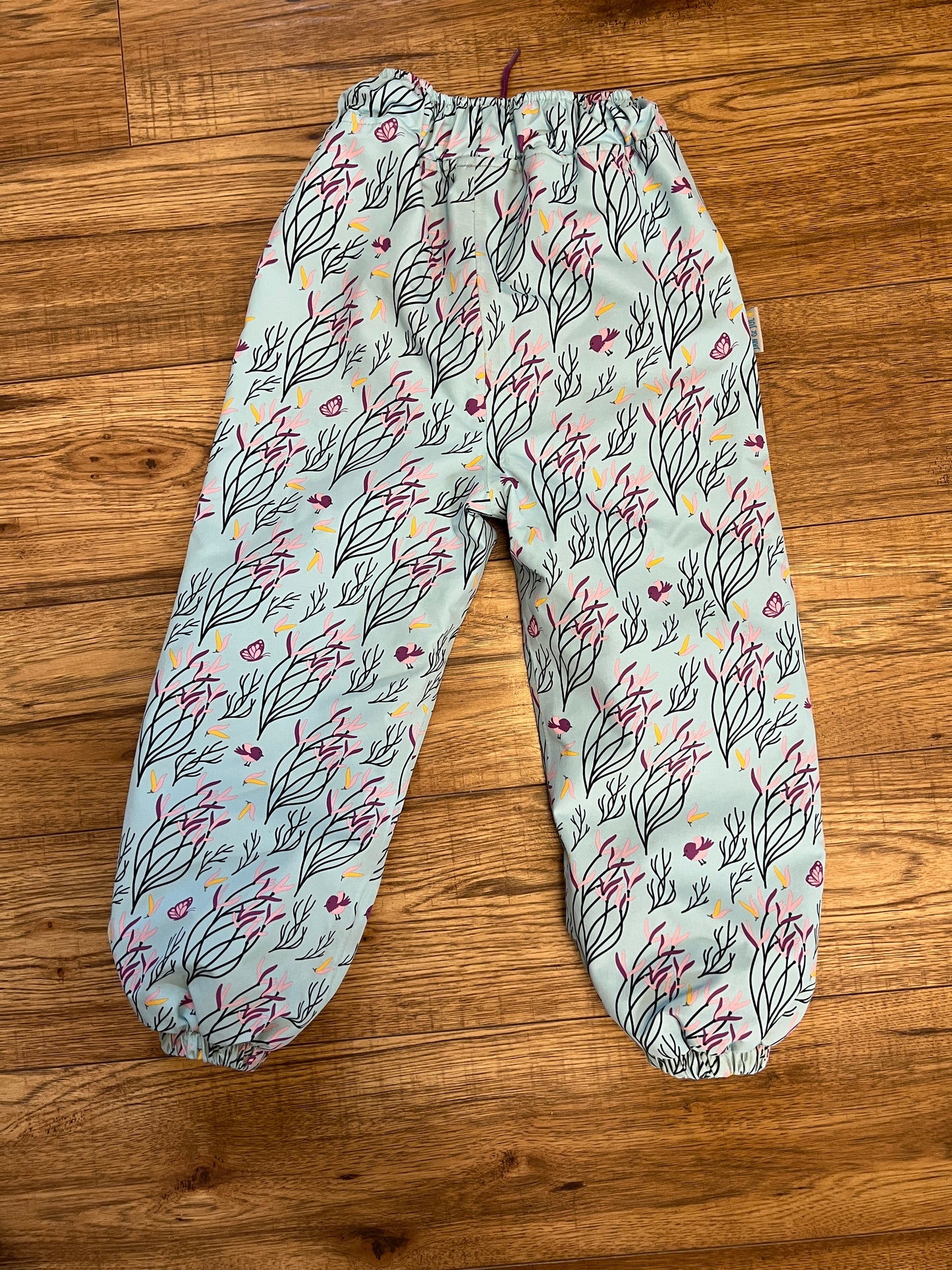 Rain Pants Child Size 4 Jan And Jul Rain Snow Fleece Lined Blue Purple Butterflys Like New