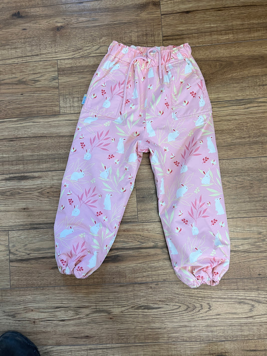 Rain Pants Child Size 4 Jan and Jul Waterproof Rain Snow Fleece Lined Pink Bunnies Like New