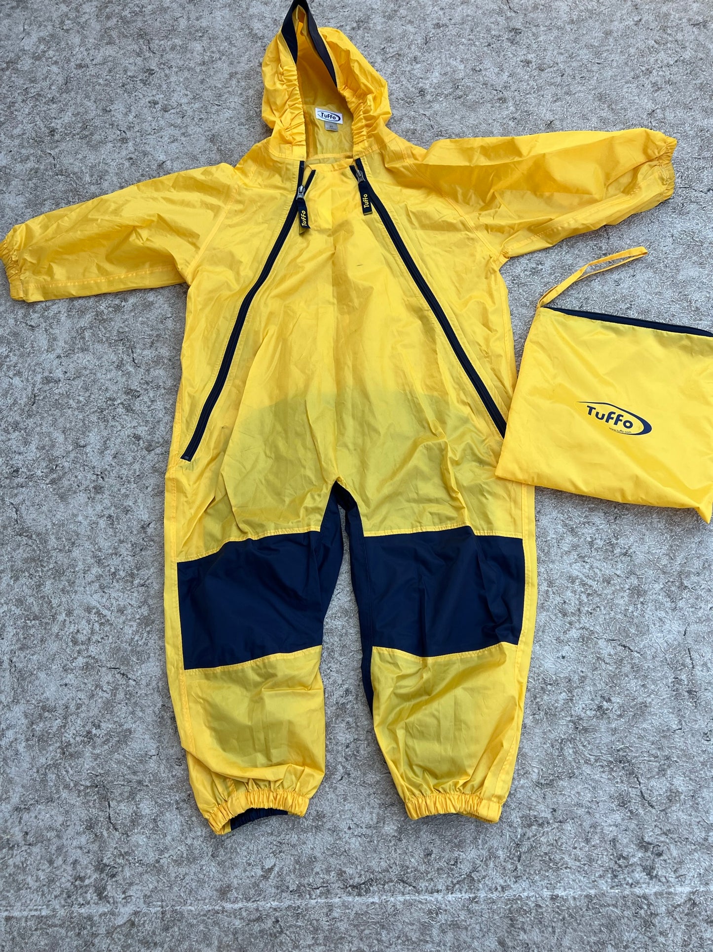 Rain Suit Child Size 5 Muddy Buddy Tuffo Pants Coat Yellow and Marine Blue NEW Never Used With Bag