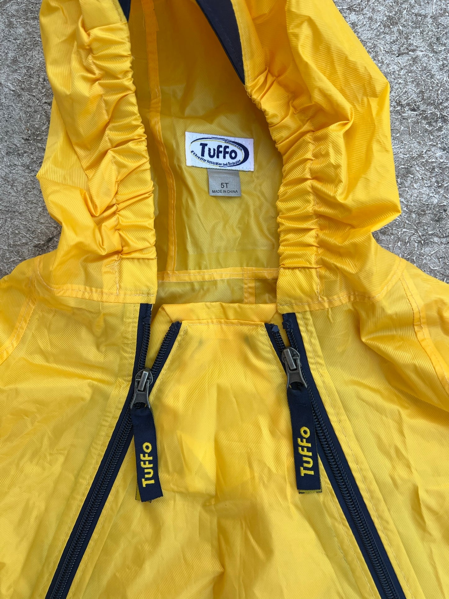 Rain Suit Child Size 5 Muddy Buddy Tuffo Pants Coat Yellow and Marine Blue NEW Never Used With Bag