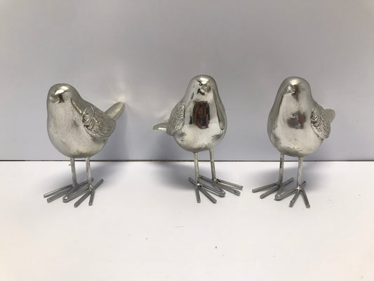 Set Of 3 Sliver Song Birds 5 Inch Tall